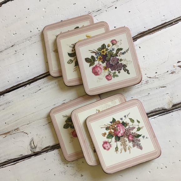 Vintage Other - Set of 6 vintage floral coasters 
Pimpernel blush